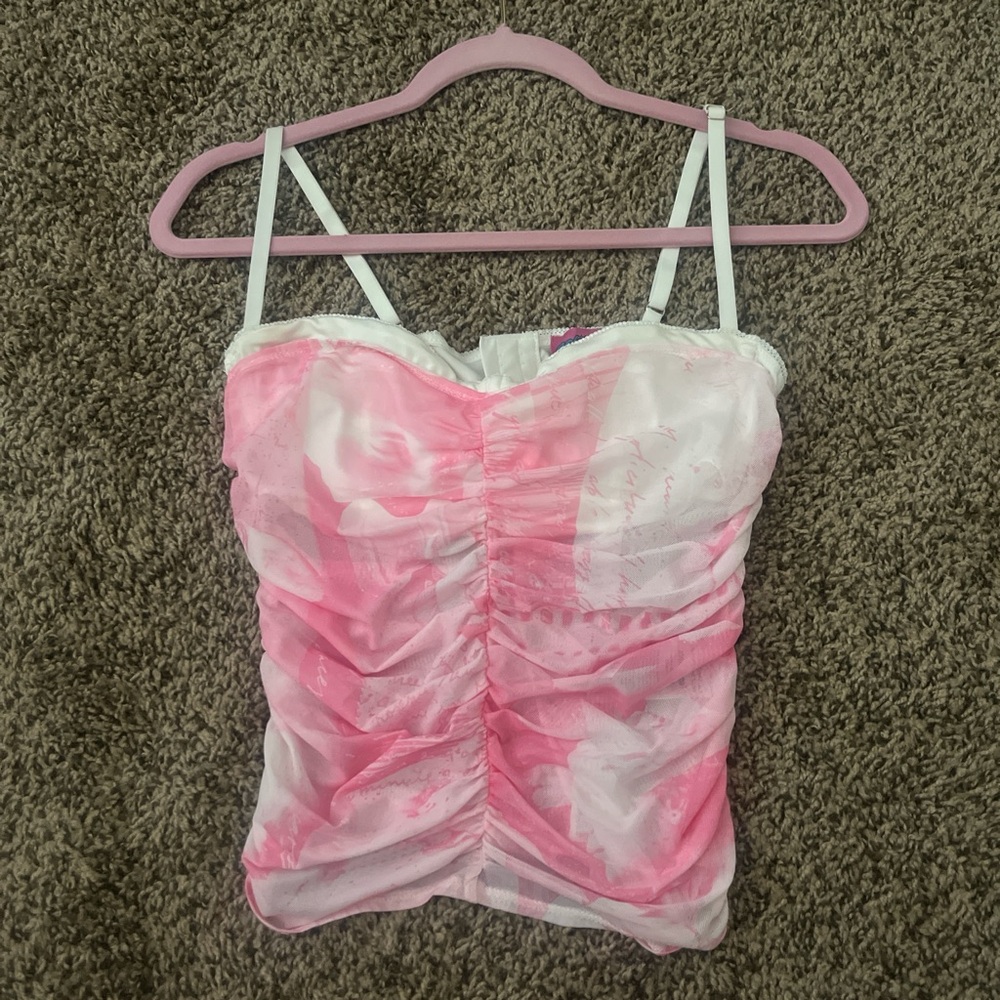 Edikted Pink and White Ruched Camisole Top